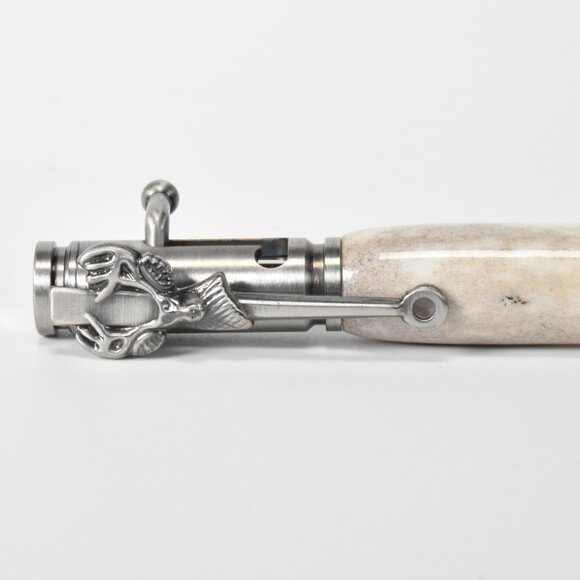 Hand Made Deer Hunter Bolt Action Pen in Antique Pewter with Deer Antler Body - Picture 6 of 11